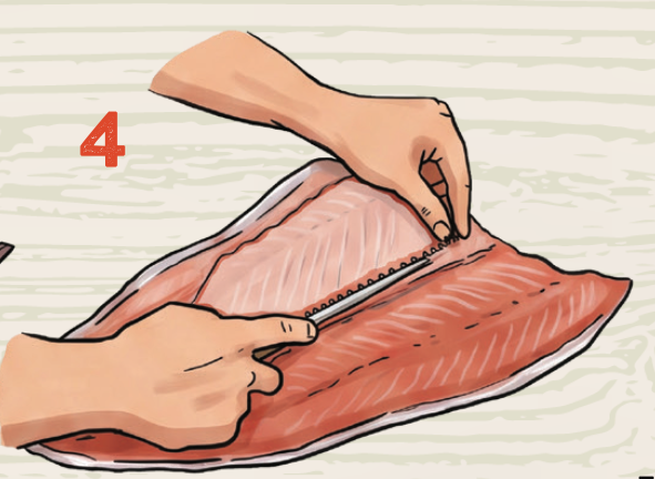 After the fillet is cut free, remove the rib cage.