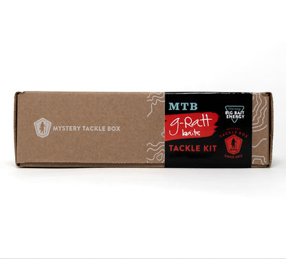 Cardboard box with 'Mystery Tackle Box' and 'MTB' branding on a white background