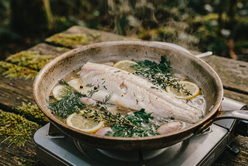 Poached Trout in White Wine Herb Court Bouillon