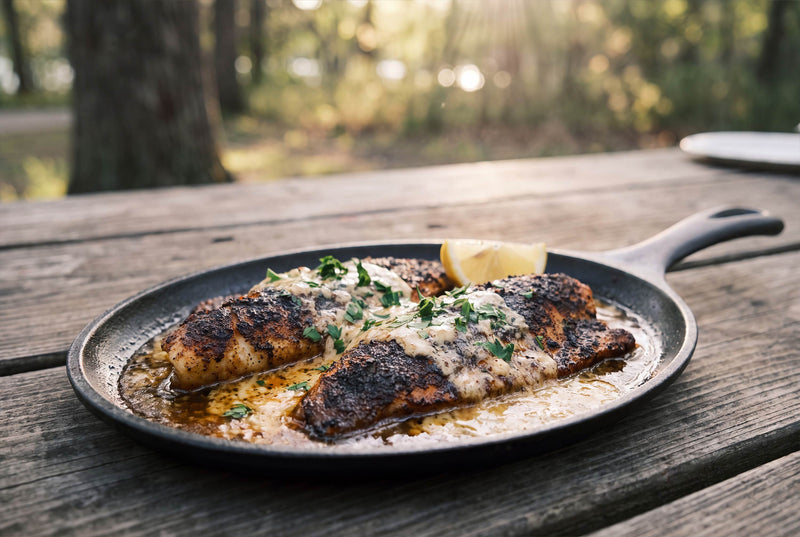 Blackened Perch with Cajun Butter Sauce