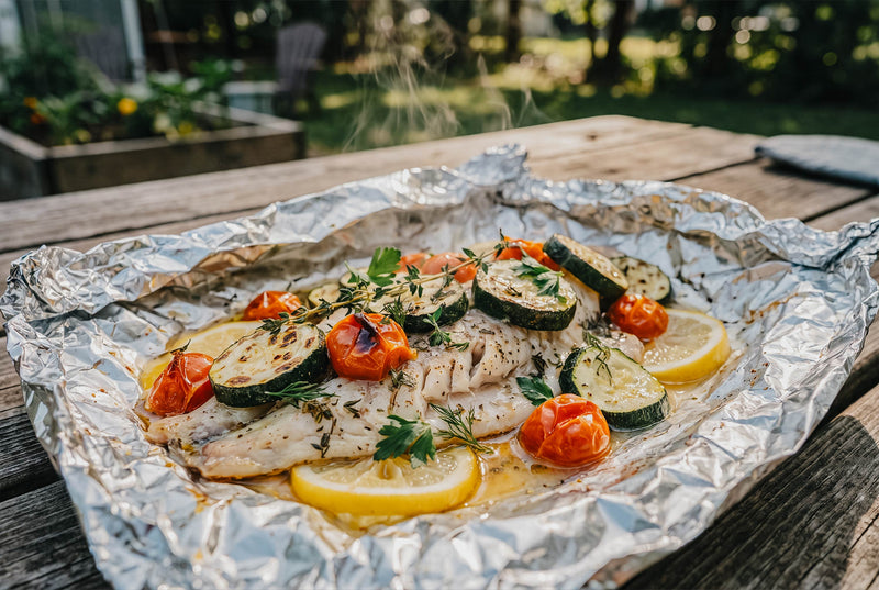 Foil-Packet Perch with Zucchini, Tomatoes & Herbs